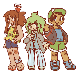 A drawing of May, Brendan, and Wally as young adults