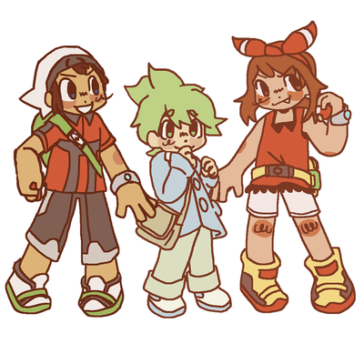 A drawing of May, Brendan, and Wally from ORAS