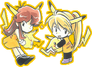 A drawing of Blue (female) and Yellow dressed up as pikachu's